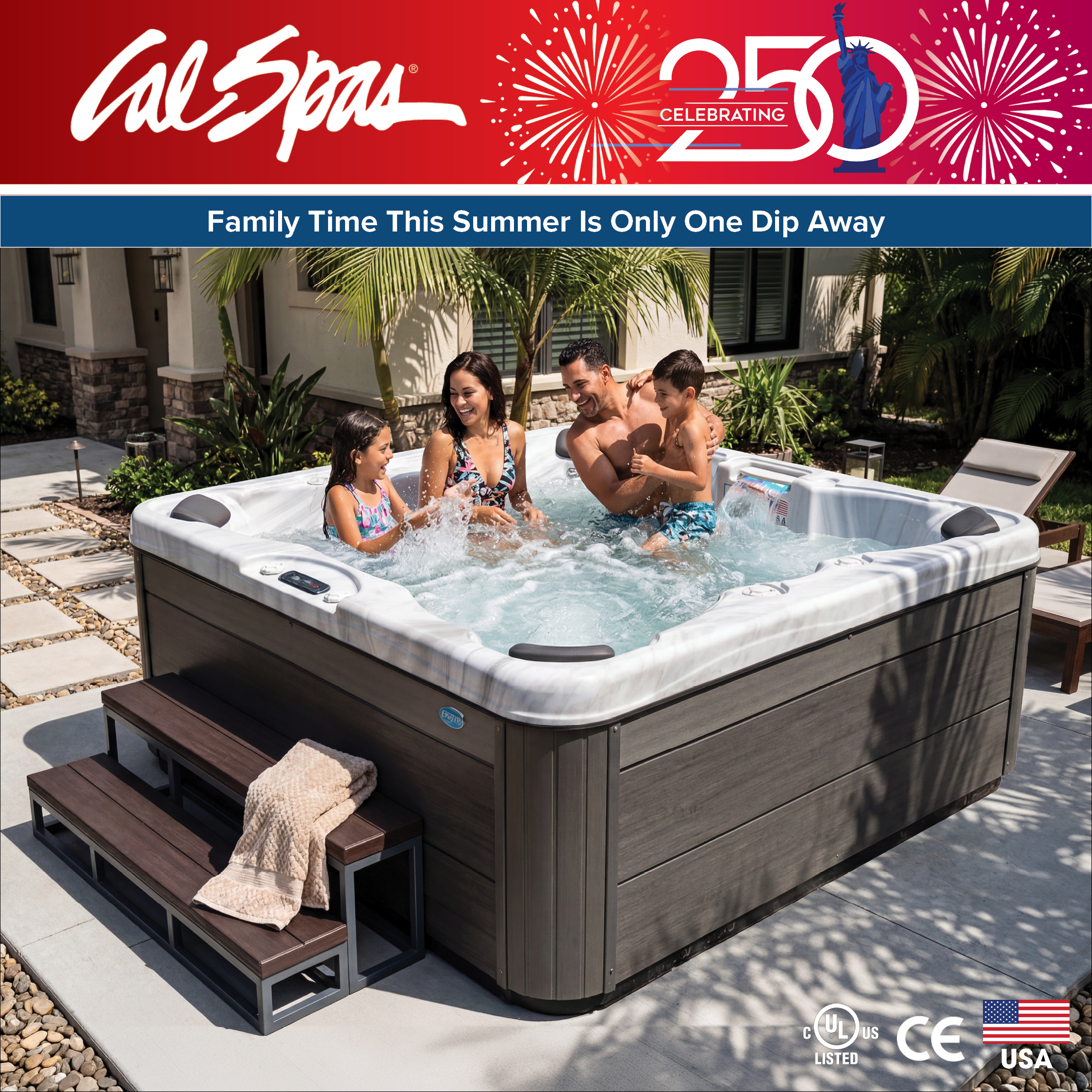 Calspas hot tub being used in a family setting - Mesa